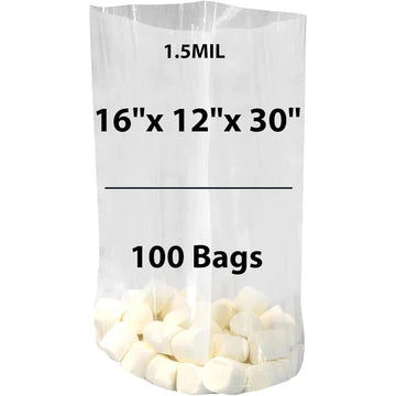 LDPE Clear Gusseted Poly Bags 1.5 mil 16" X 12" X 30" 100 Bags